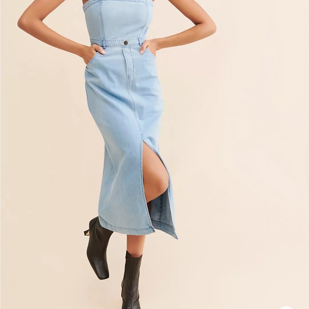 Free People Light Blue Denim Midi Dress